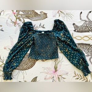 Urban Outfitters Teal Smocked Skirt with Star Patterns